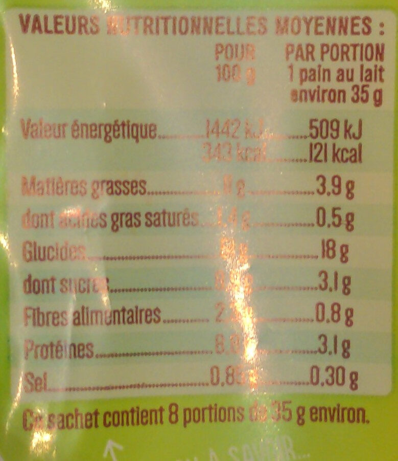 8 Pains au lait - Informations nutritionnelles - fr