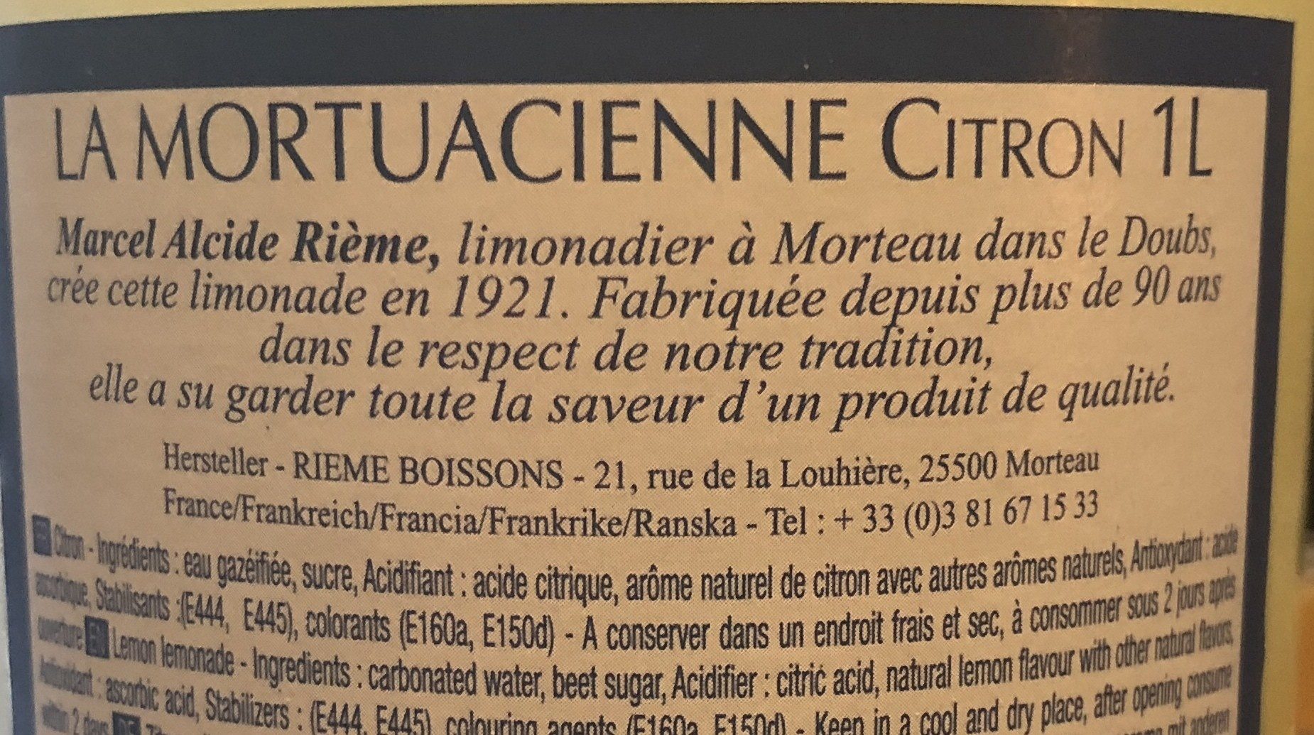 La Mortuacienne Citron - Ingrédients - fr