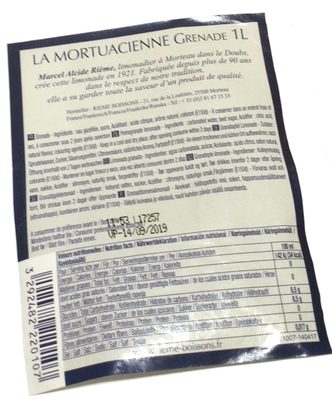 La Mortuacienne Grenade - Informations nutritionnelles - fr