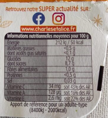Compote Pommes orange carottes - Informations nutritionnelles - fr