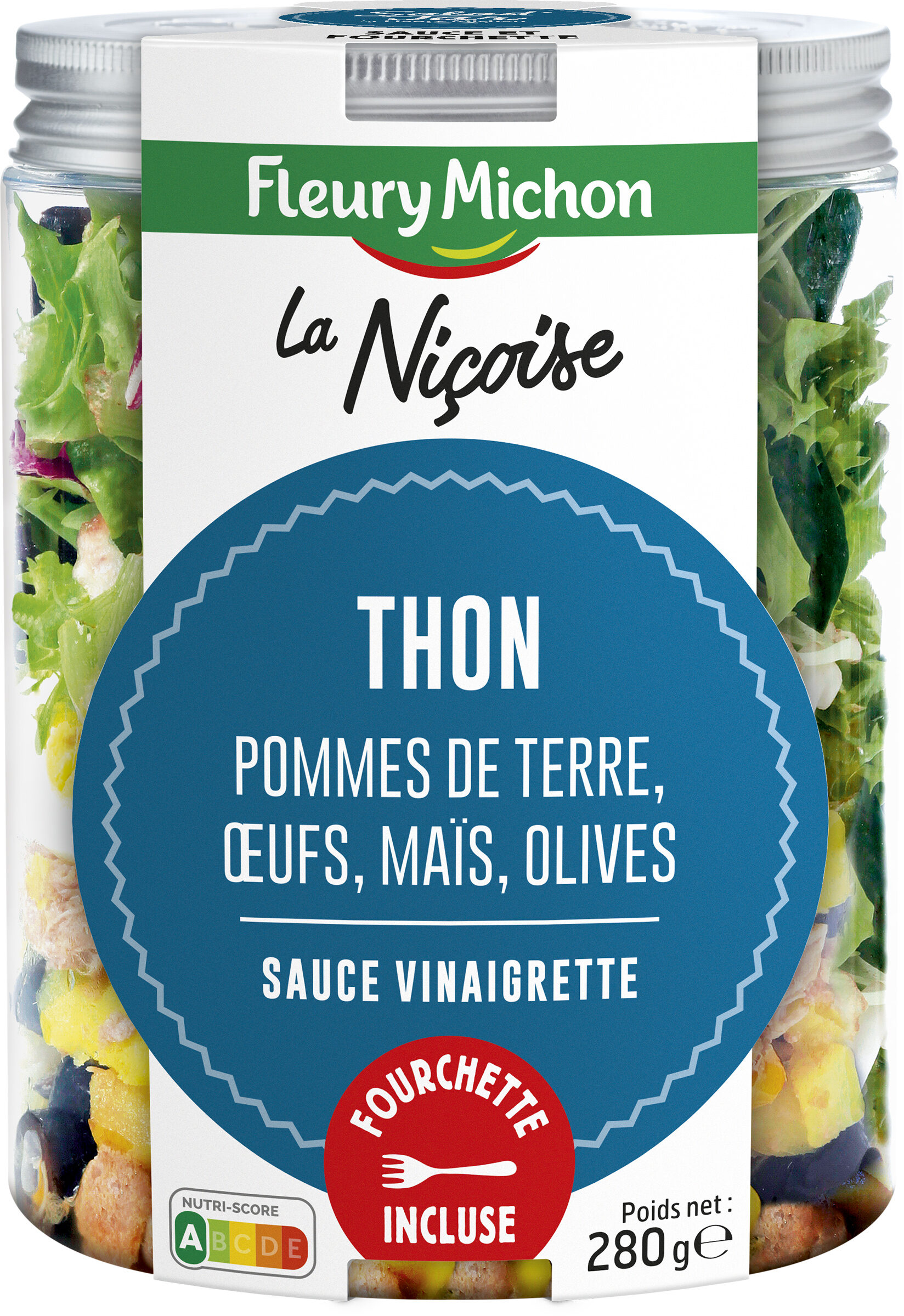 SALAD JAR - La Nicoise - Thon, pommes de terre, oeufs, maïs, olives, sauce vinaigrette - Produit - fr