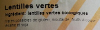 Lentilles vertes Bio - Ingrédients - fr