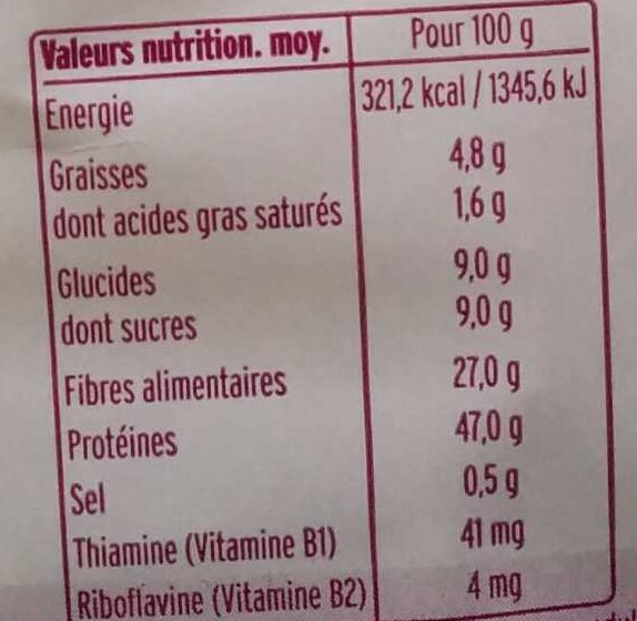 Levure maltée - Tableau nutritionnel - fr