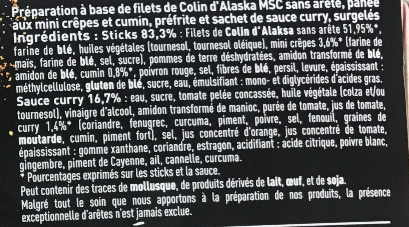 Vertigú Extra Craquant Colin d'Alaska sauce curry - Ingrédients - fr