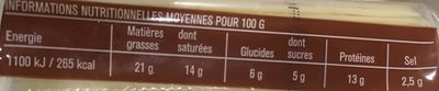 Fromage fondu croque monsieur - Tableau nutritionnel - fr