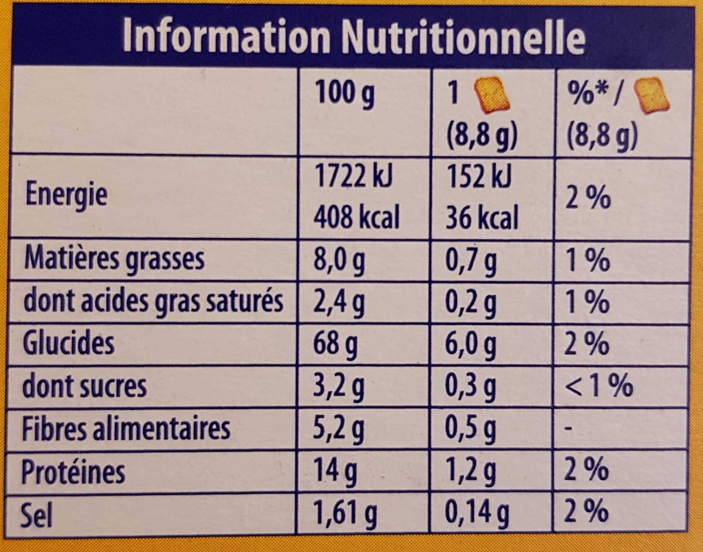 Biscottes 6 Céréales - Tableau nutritionnel - fr