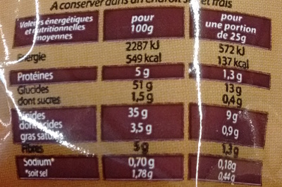 Chips saveur Poulet braisé - Tableau nutritionnel - fr