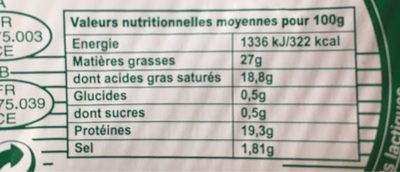 Fromage Non Affiné Blanc (26% M.G) - Informations nutritionnelles - fr