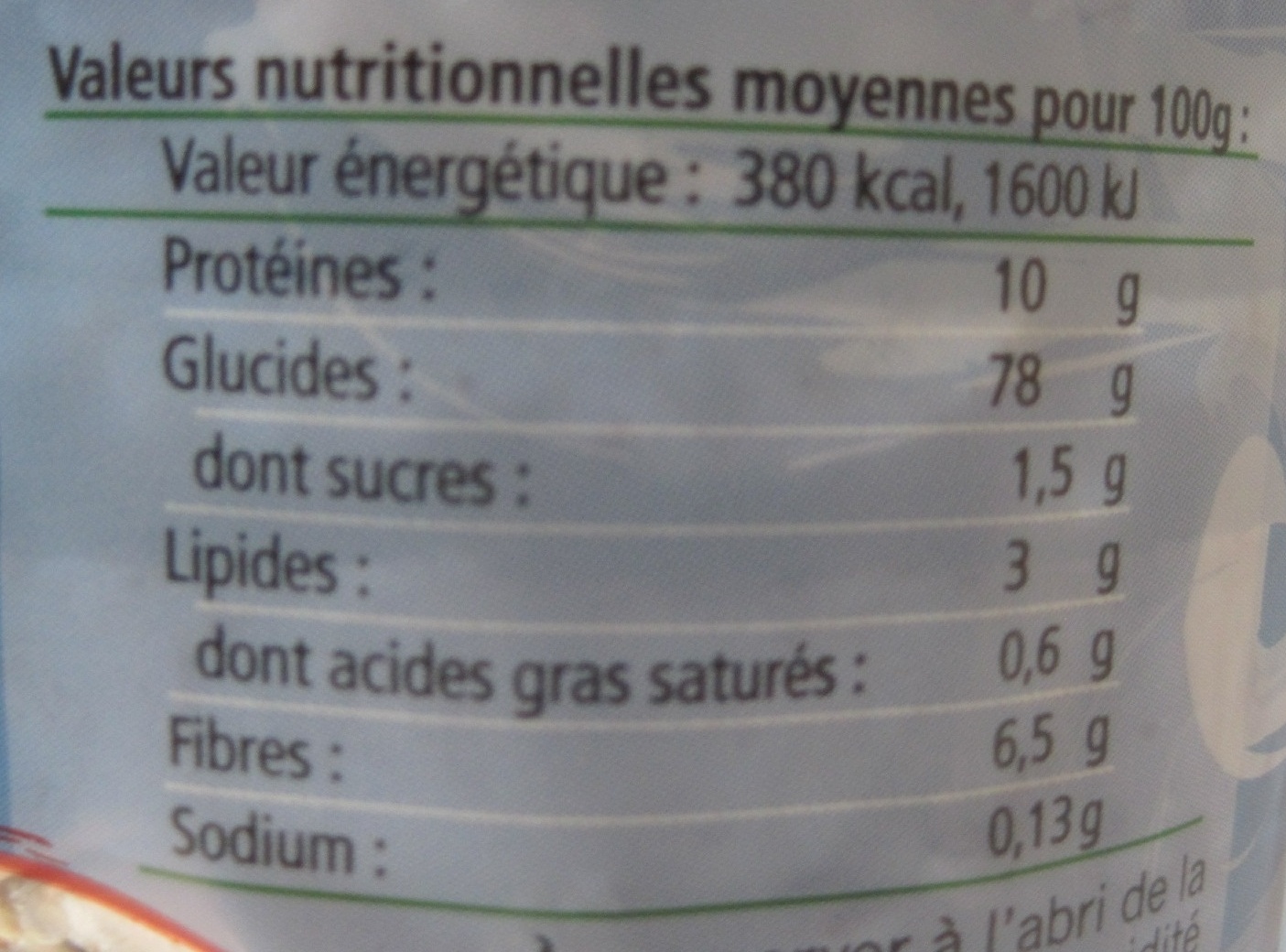 Galettes 5 céréales - Informations nutritionnelles - fr