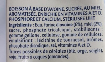 Boisson végétale Avoine & Miel - Ingrédients - fr