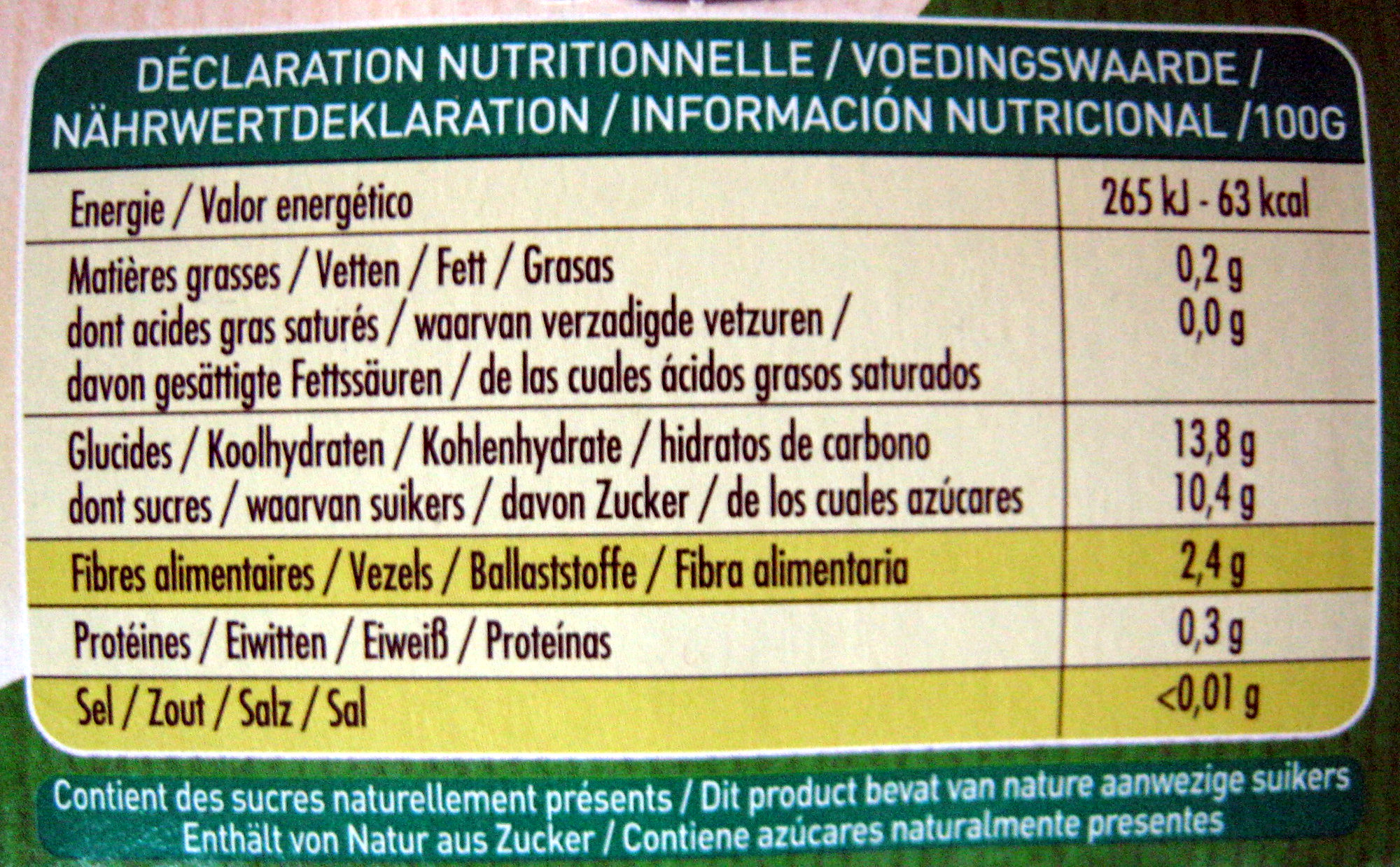 Purée de Pomme 100% fruit - Informations nutritionnelles - fr