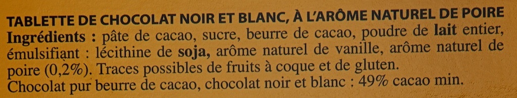 Chocolat Noir Marbré Poire - Ingrédients - fr