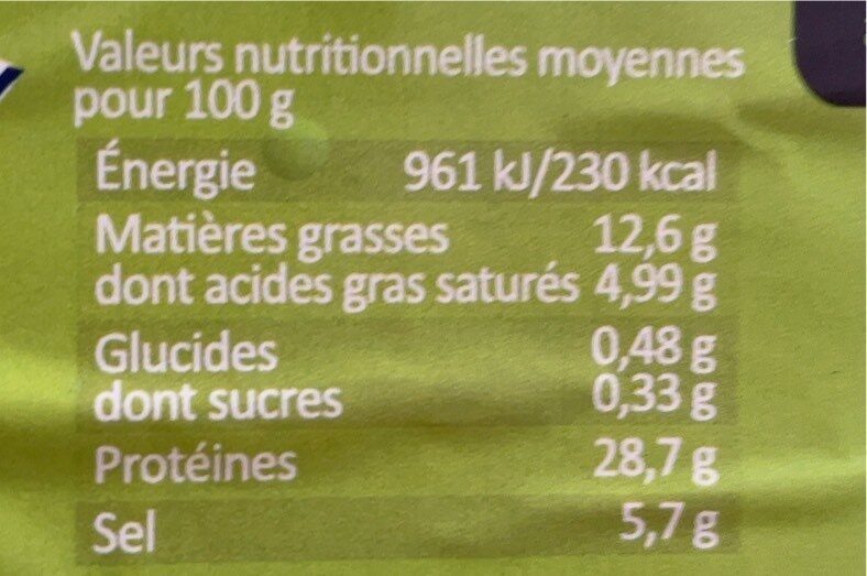 Jambon sec - Tableau nutritionnel - fr