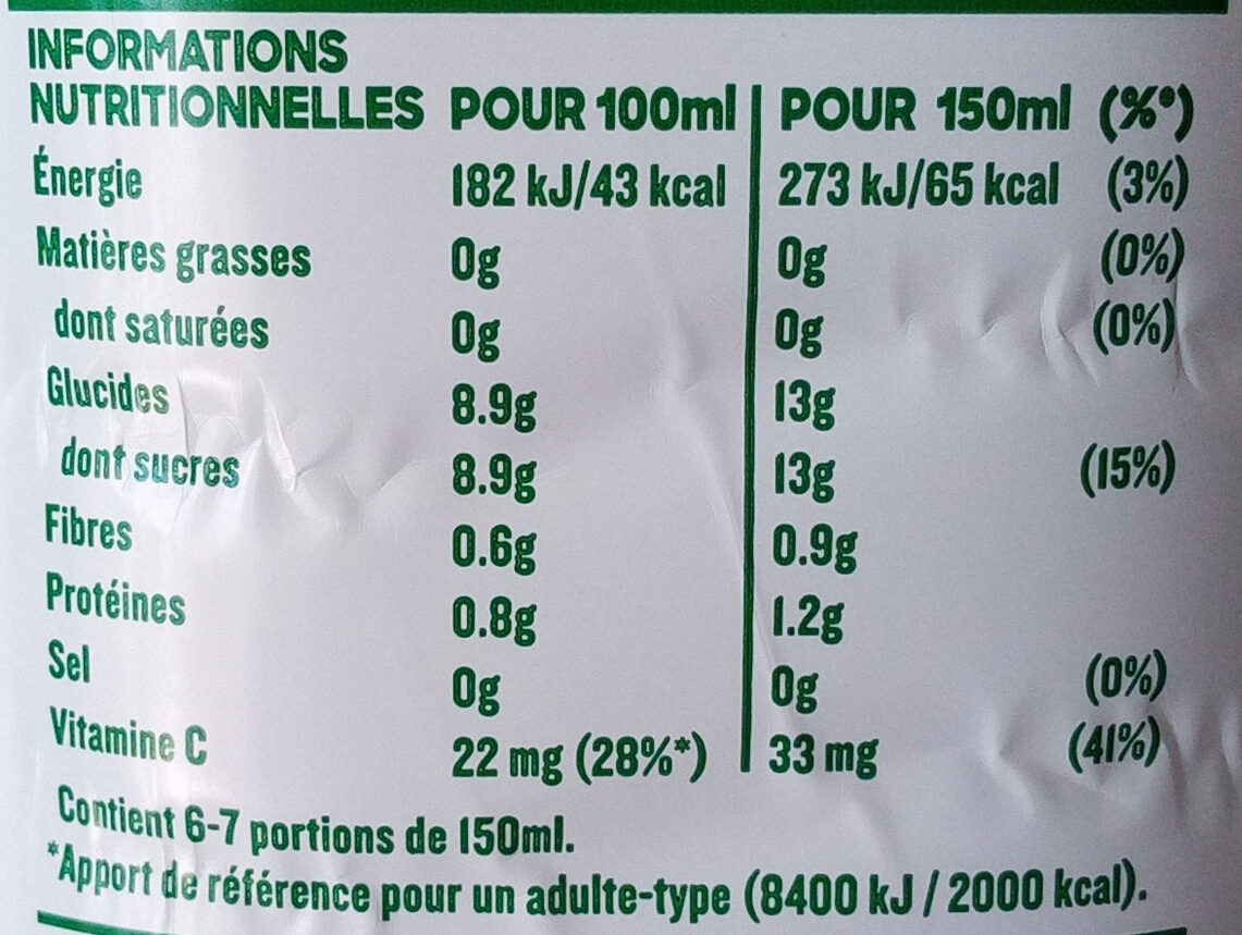 Tropicana 100% oranges pressées sans pulpe 1 L - Informations nutritionnelles - fr