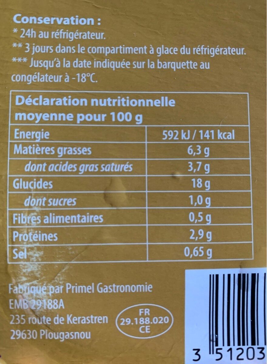 Risotto au fromage surgelé - Informations nutritionnelles - fr