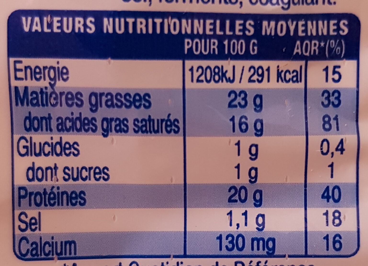 La bûche réduite en sel de -25% - Tableau nutritionnel - fr