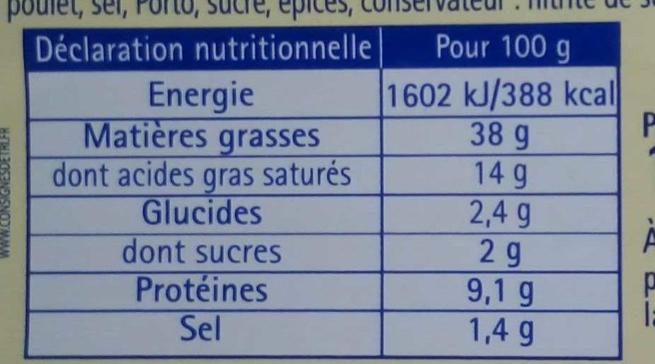 La mousse de canard qualité supérieure - Informations nutritionnelles - fr
