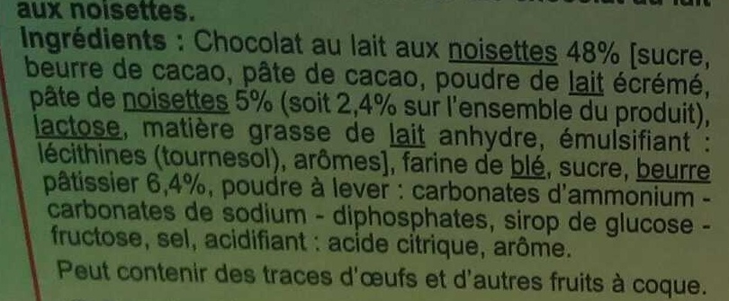Les Tablettes GOÛT NOISETTE CHOCOLAT AU LAIT - Ingrédients - fr