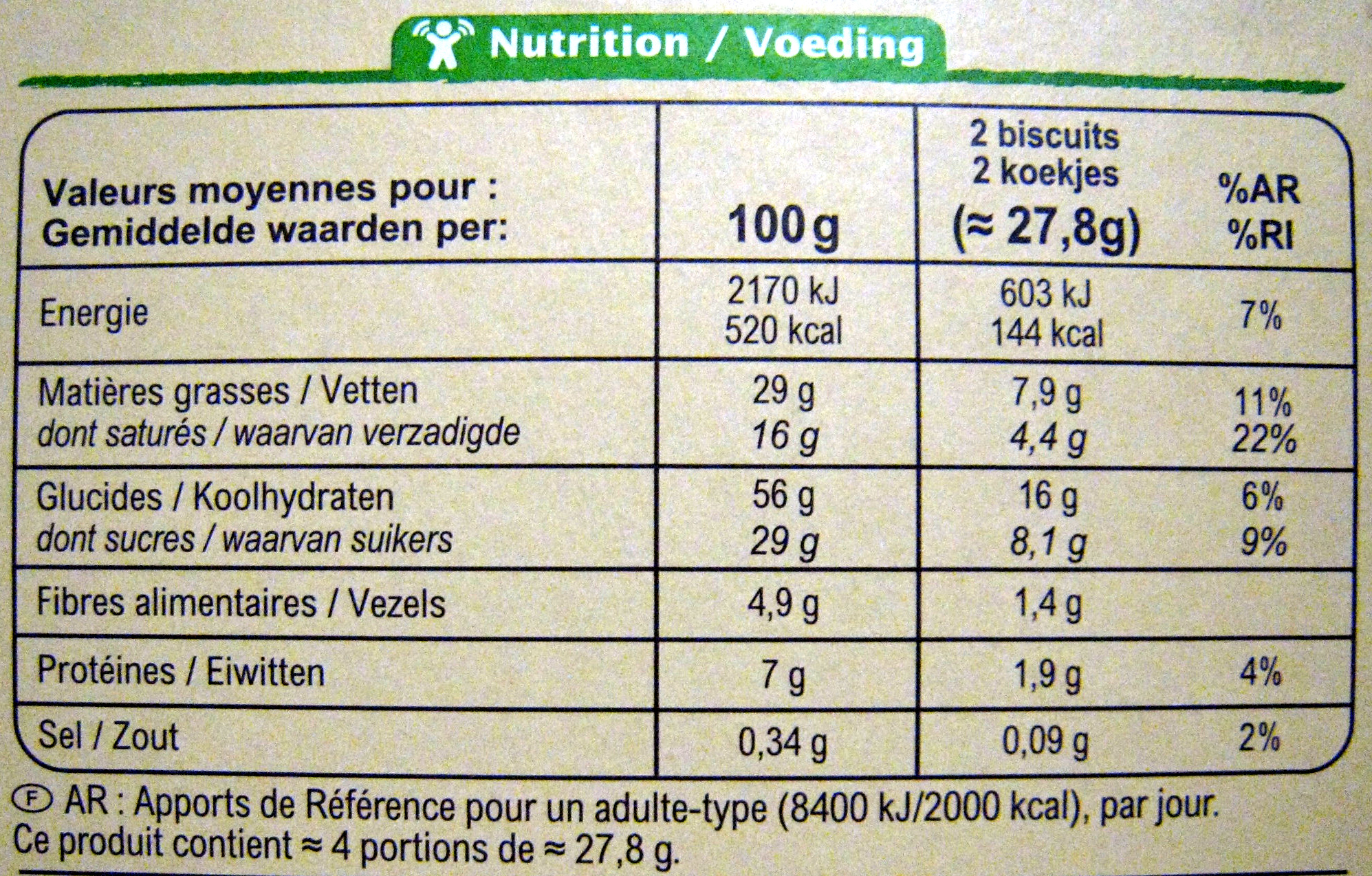 Tartelettes au Chocolat noir - Informations nutritionnelles - fr