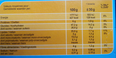 Brownie pocket chocolat et noisettes - Informations nutritionnelles - fr