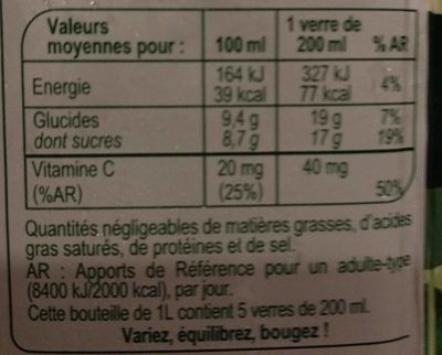 100% pur jus jus d'orange sans pulpe - Informations nutritionnelles - fr