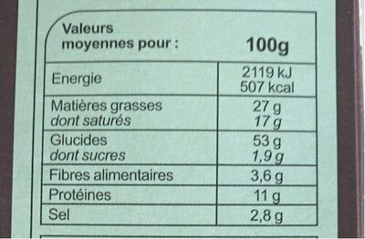 Crunchy Roll's - Tableau nutritionnel - fr