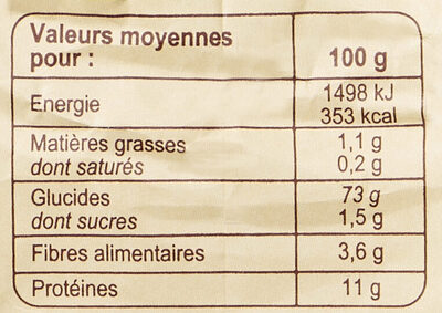 Farine de blé français type 65 - Tableau nutritionnel - fr