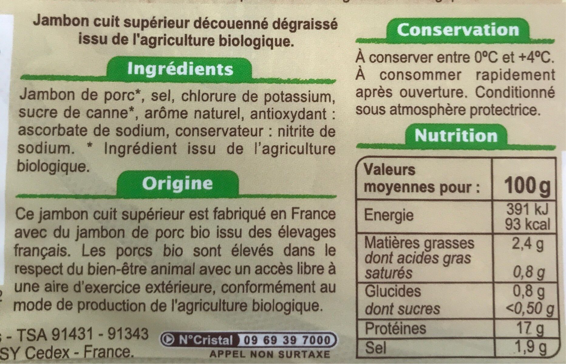 Jambon Supérieur Sans couenne - Informations nutritionnelles - fr