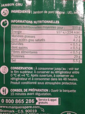 Jambon cru italien 6 tranches - Informations nutritionnelles - fr