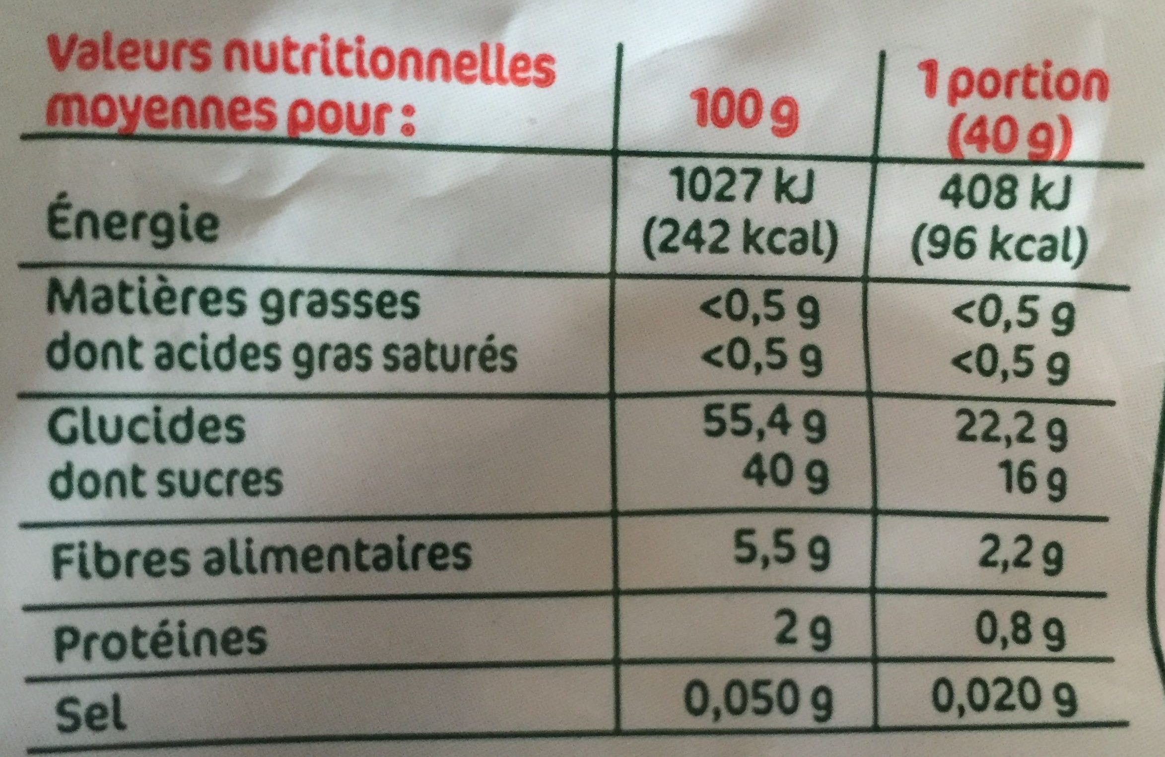 Abricots moelleux - Tableau nutritionnel - fr
