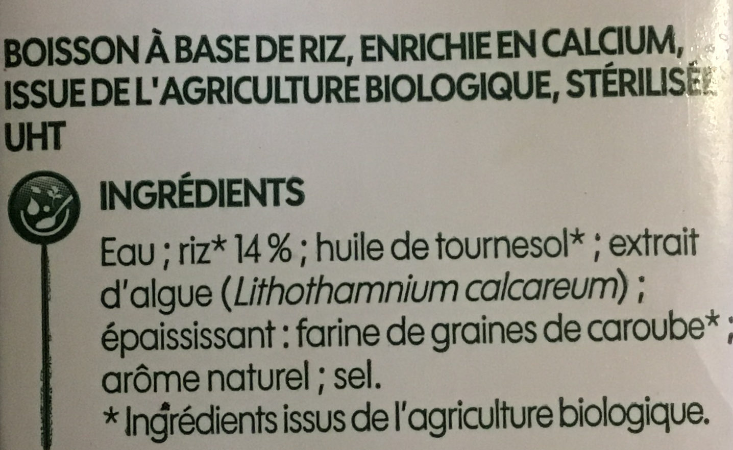 Boisson riz calcium - Ingrédients - fr