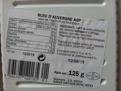 Bleu d'Auvergne bio 29% Mat. Gr. A.O.P. - 3
