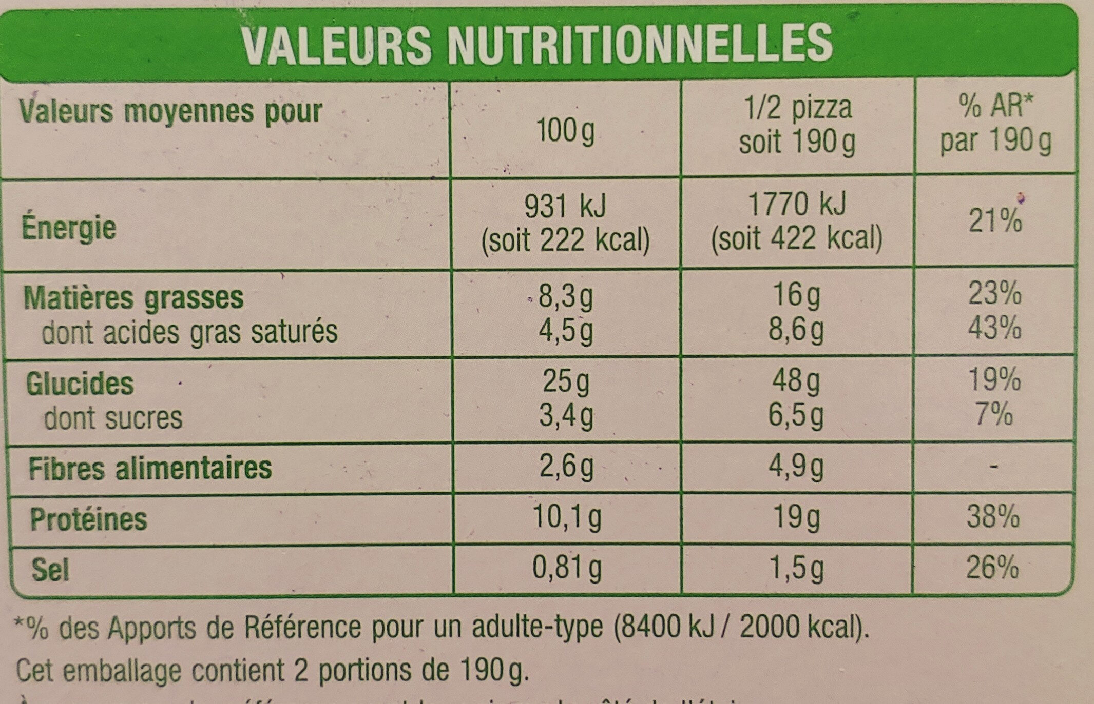 Pizza Bio Auchan - Informations nutritionnelles - fr