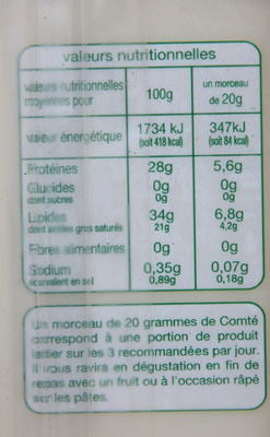 Comté AOP (34% MG) - 250 g - Informations nutritionnelles - fr