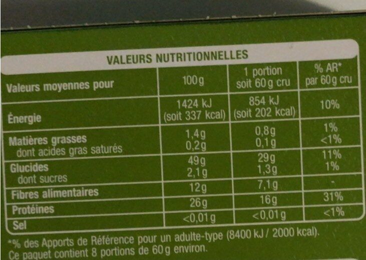 Lentilles corail - 500 g - Auchan - Informations nutritionnelles - fr