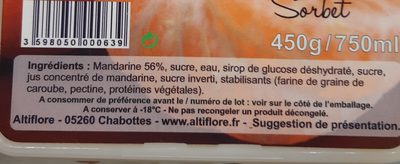 Sorbet Mandarine - Ingrédients - fr