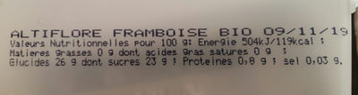 Framboise Bio - Tableau nutritionnel - fr