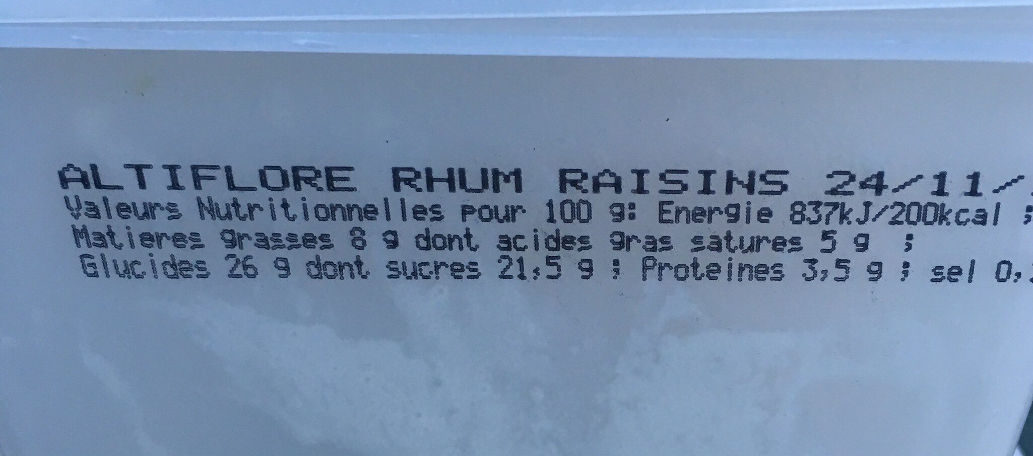 Glace rhum raisin - Informations nutritionnelles - en
