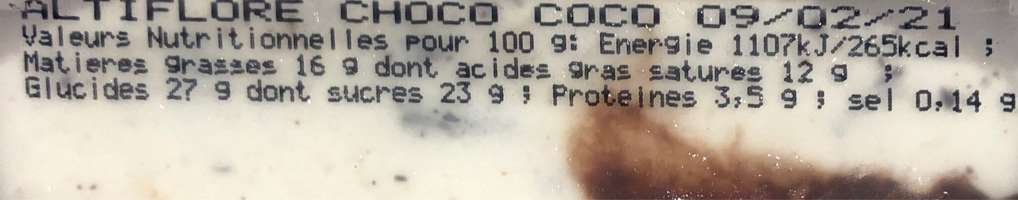 Glace Choco coco - Tableau nutritionnel - fr