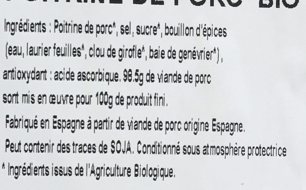 Poitrine de porc bio - Ingrédients - fr