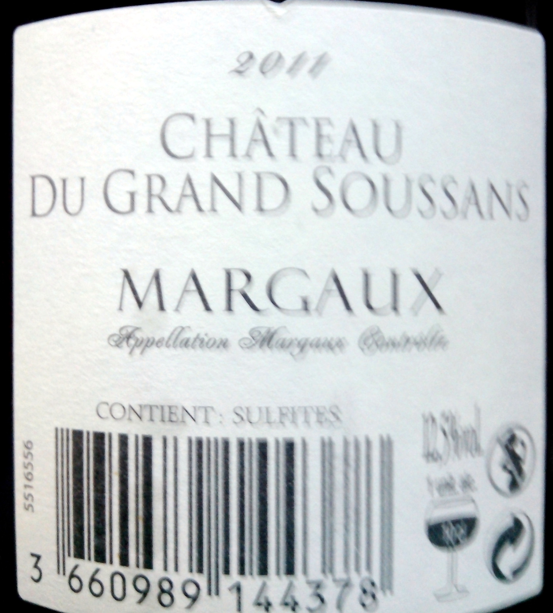 Château du GRAND SOUSSANS - Margaux 2011 - Ingrédients - fr