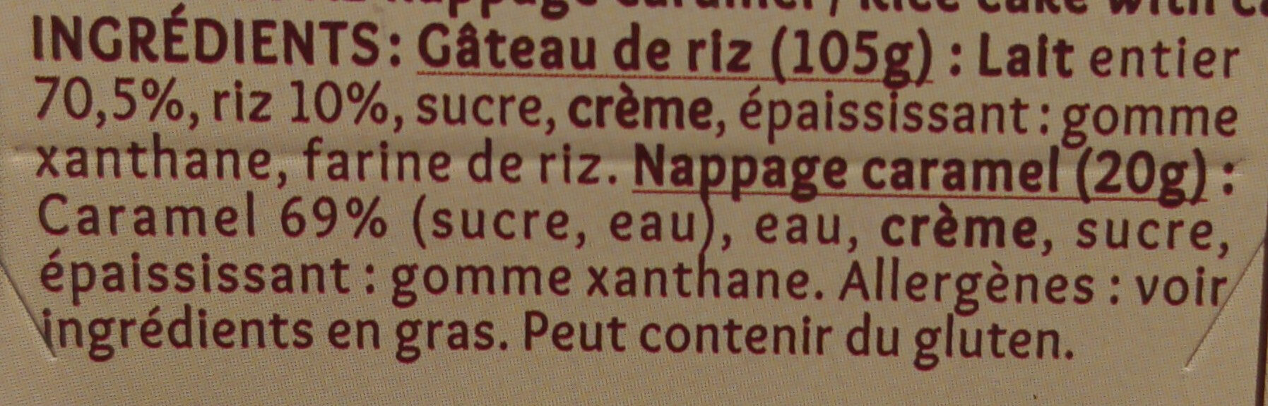 Gâteau de Riz nappage Caramel (4 pots) - Ingrédients - fr