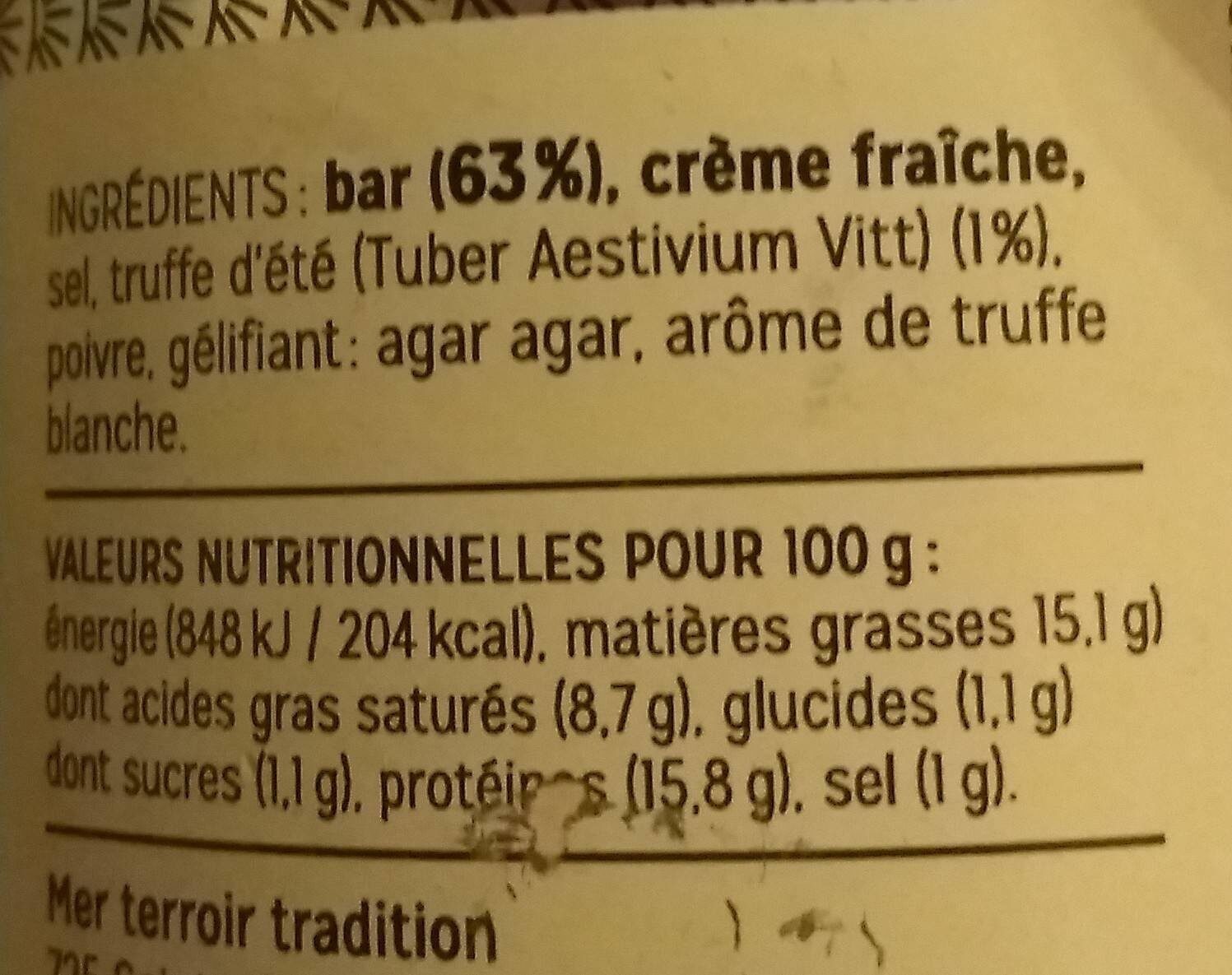 Rillettes bar à la truffe - Informations nutritionnelles - fr