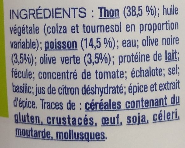 Rillettes de thon aux olives - Ingrédients - fr