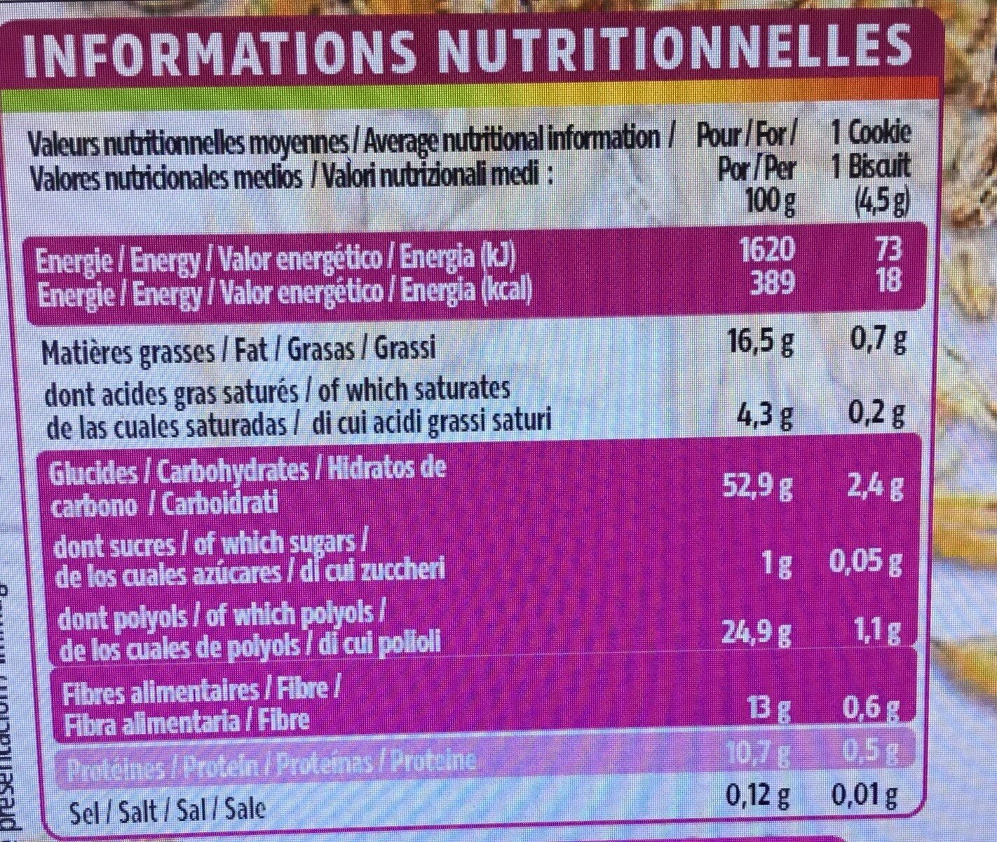 Mini Cookies aux Pepites de Chocolat - Informations nutritionnelles - fr