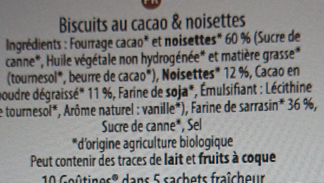 Goûtine cacao & noisettes - Ingrédients - fr
