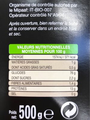 Penne Rigate - Informations nutritionnelles - fr