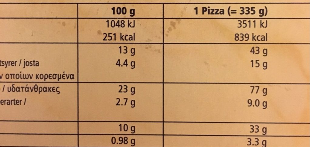 Ristorante Pizza Mozzarella - Informations nutritionnelles - fr