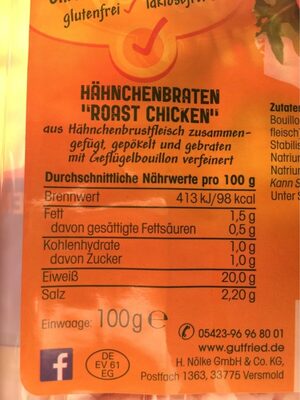 Gutfried 'Roast Chicken' - Informations nutritionnelles