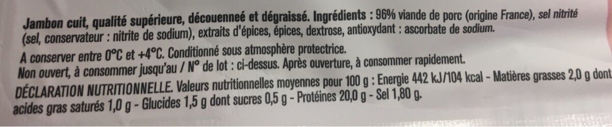 Le jambon superieur - Ingrédients - fr